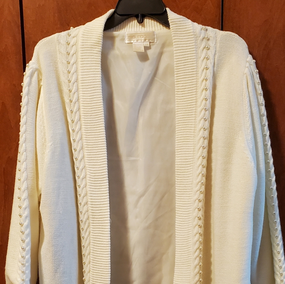 Vintage Oversized Cream Pearl Embellished Sweater